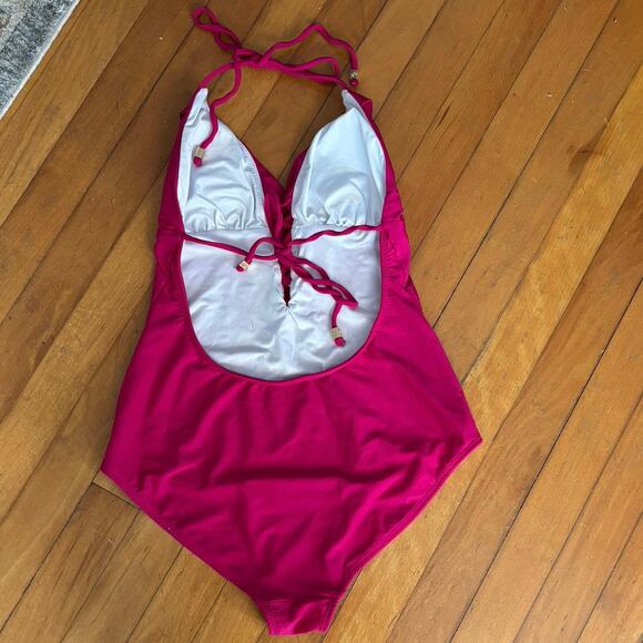 Shoshanna Swimwear Size 6 Swimsuit Bathing Suit One Piece Ruffled Magenta Pink - Picture 4 of 7